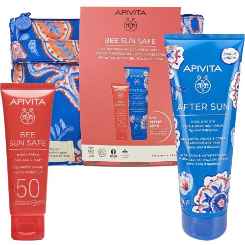 Apivita Promo Bee Sun Safe Hydra Fresh Face Gel-Cream Spf50, Light Texture 50ml & Δώρο After Sun Cool & Sooth Gel-Cream Travel Size 100ml, Νεσεσέρ 1 Τεμάχιο